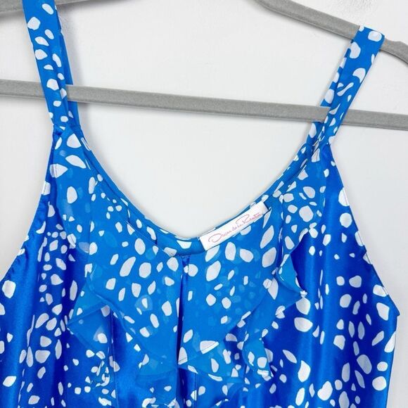 OSCAR DE LA RENTA | Pink Label Blue & White Ruffle Bib Tank Top Women’s Size S - Picture 3 of 8